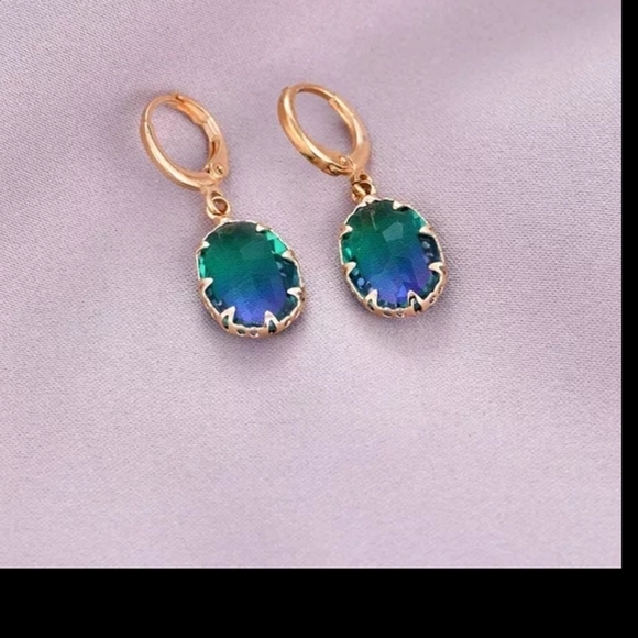 Earrings blue and green crystal - Picture 2 of 2